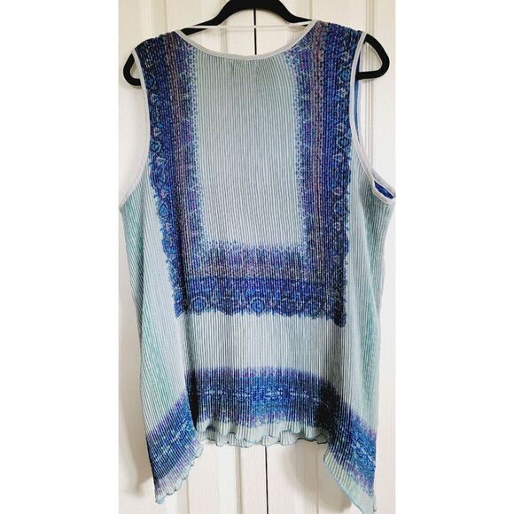 One World 2X Tank Top Blouse Boho Flowy‎ Blue Green Stretch Ribbed Lined Beaded - Picture 2 of 7